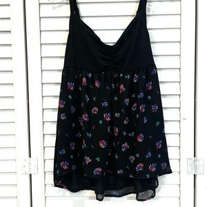 Torrid Black Floral Adjustable Shoulder Tank Blouse